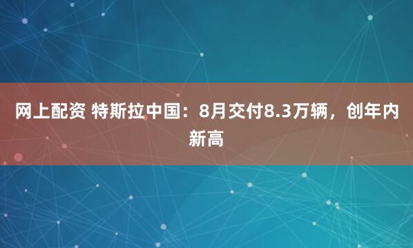 网上配资 特斯拉中国：8月交付8.3万辆，创年内新高
