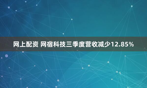 网上配资 网宿科技三季度营收减少12.85%